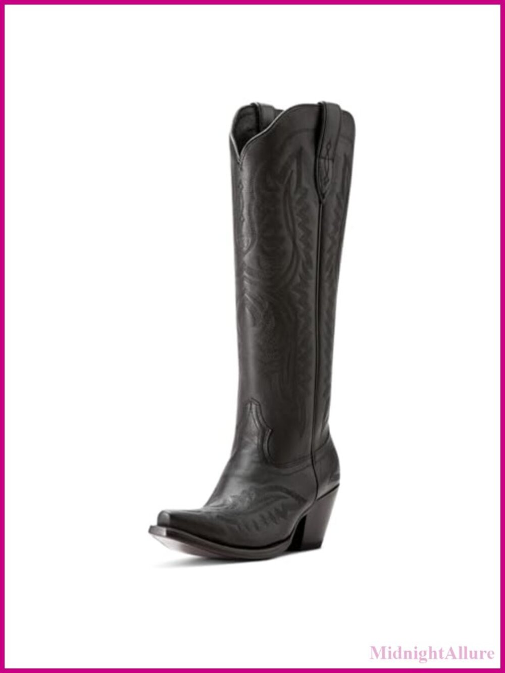 Genuine Leather Knee-High Western Boots with Block Heel & Inside Zip